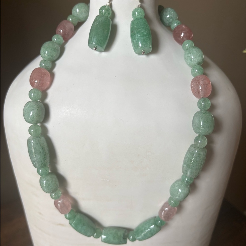Jay King DTR Strawberry Quartz & Green Quartz Necklace Earrings Set 925
